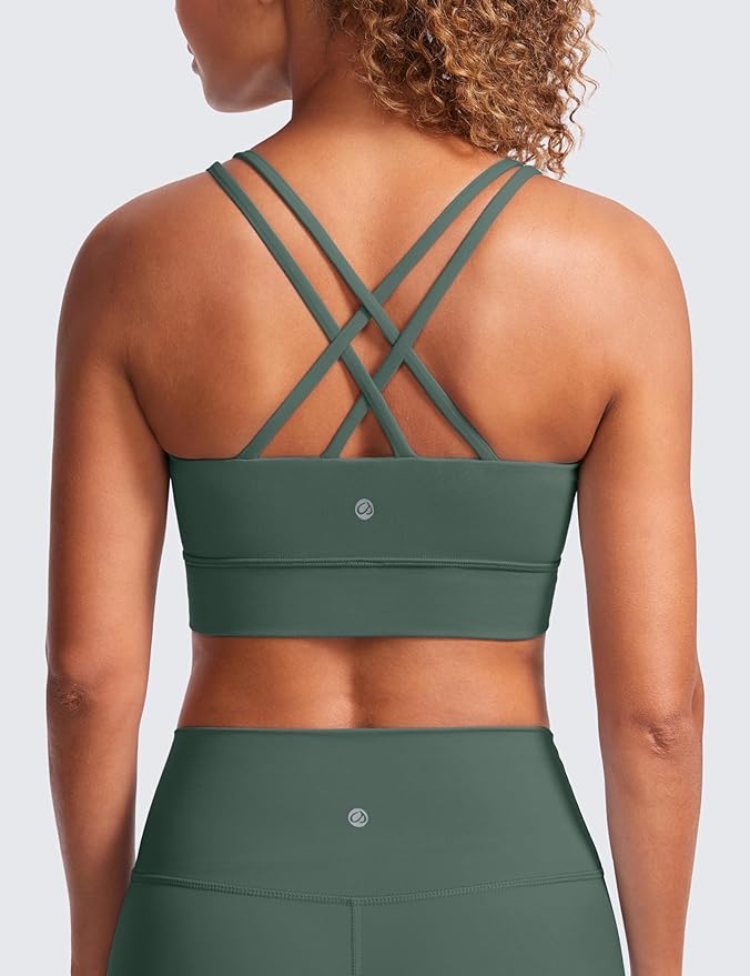CRZ YOGA Softness Mold Butterluxe Strappy Longline Sports Bras for Women - Double Spaghetti Strap Workout Yoga Crop Top