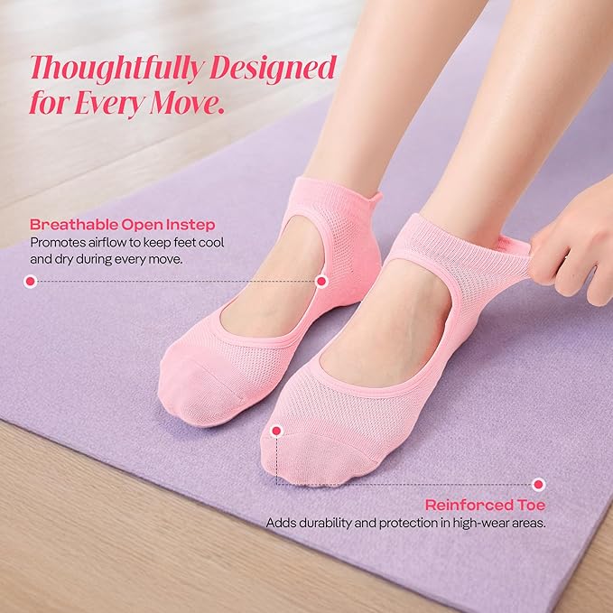 CoolMate Pilates Socks with Grips for Women, Yoga Socks, Crew Non Slip Women for Barre, Pilates Gifts for Women