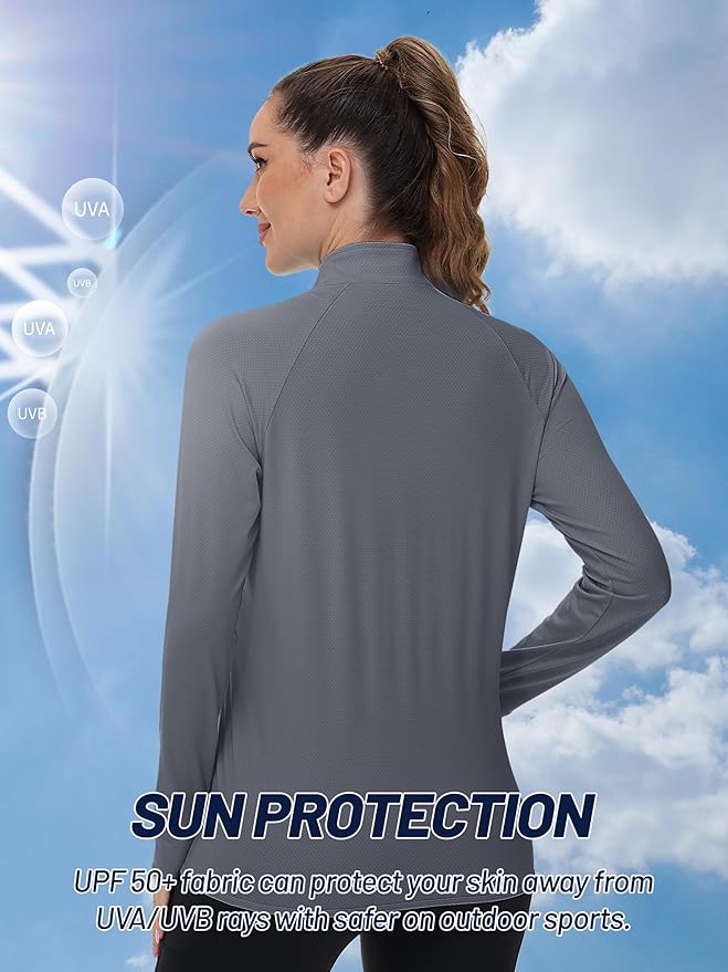 TACVASEN Women's Athletic Jackets Lightweight UV Protection Shirts Full Zip Workout Jacket UPF 50+ Long Sleeve Sun Shirt
