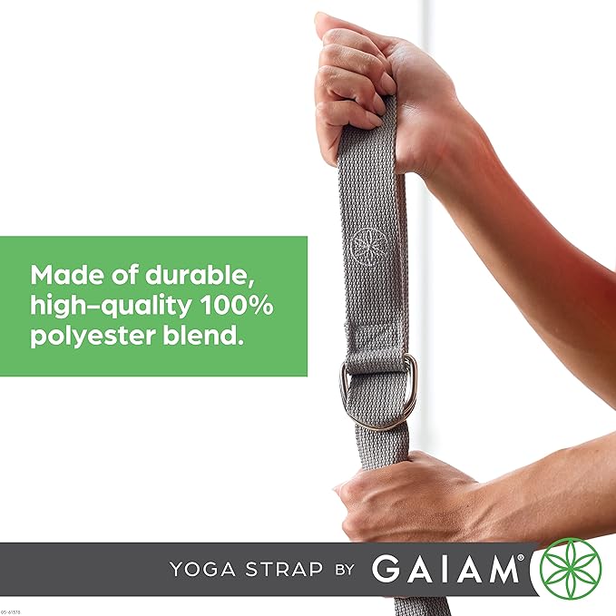 Gaiam Yoga Strap Premium Athletic Stretch Band with Adjustable Metal D-Ring Buckle Loop | Exercise & Fitness Stretching for Yoga, Pilates, Physical Therapy, Dance, Gym Workouts