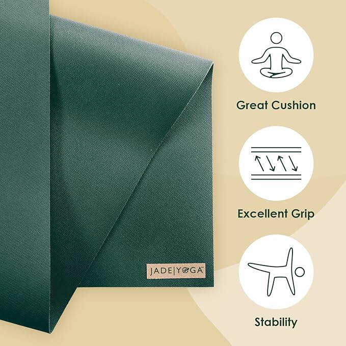 JadeYoga Harmony Yoga Mat - Durable & Thick Gym Fitness Mat, Non-Slip Natural Rubber Yoga Mat - Home Exercise & Stretching Mat, Workout Mat - Yoga, Pilates & Meditation for Women & Men