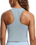 CRZ YOGA Seamless Ribbed High Neck Crop Tank Tops for Women - Longline Racerback Padded Sports Bras