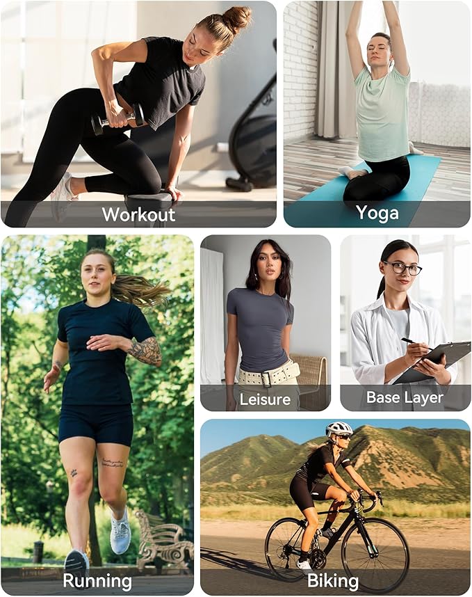 Runhit Compression Shirt Women Short Sleeve Workout Tops Athletic Gym Moisture Wicking T-Shirt Running Yoga Base Layer