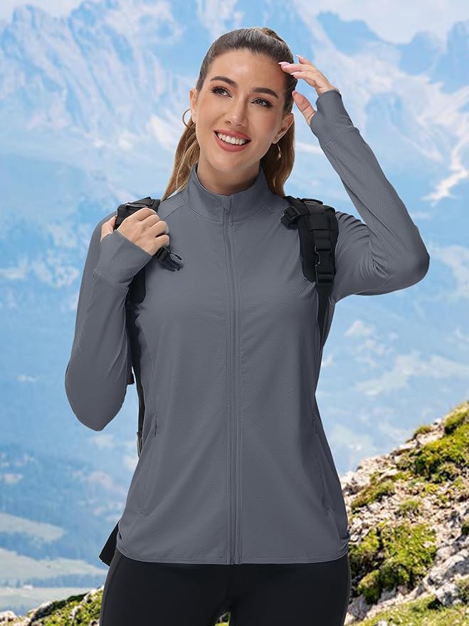 TACVASEN Women's Athletic Jackets Lightweight UV Protection Shirts Full Zip Workout Jacket UPF 50+ Long Sleeve Sun Shirt