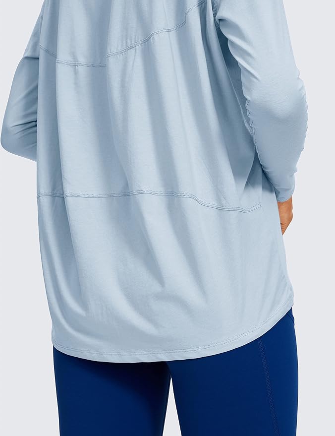 CRZ YOGA Pima Cotton Boat Neck Long Sleeve Shirts for Women - Workout Athletic Yoga Casual Tops Loose Fit Fall T-Shirts