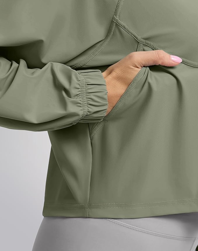 Soothfeel Women's Athletic workout Jacket Lightweight UPF 50+ Long Sleeve Sun Protection Shirts Zip Up Cropped Hiking Tops