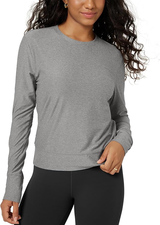 ODODOS Women's Long Sleeve Crewneck Tee - Ultra-Soft odSTRATUM Tech Performance T-Shirts UPF 50+ Daily Pullover Tops