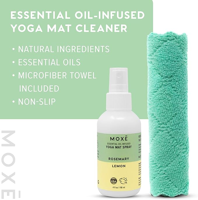 MOXE Yoga Mat Cleaner, Green America Certified, Rosemary and Lemon Essential Oils, Safe for All Mats and Exercise Equipment, 4 Oz (1 Pack)
