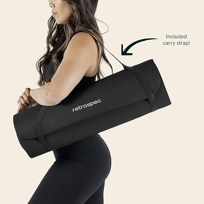 Retrospec Solana Yoga Mat 1" Thick w/Nylon Strap for Men & Women - Non Slip Exercise Mat for Home Yoga, Pilates, Stretching, Floor & Fitness Workouts