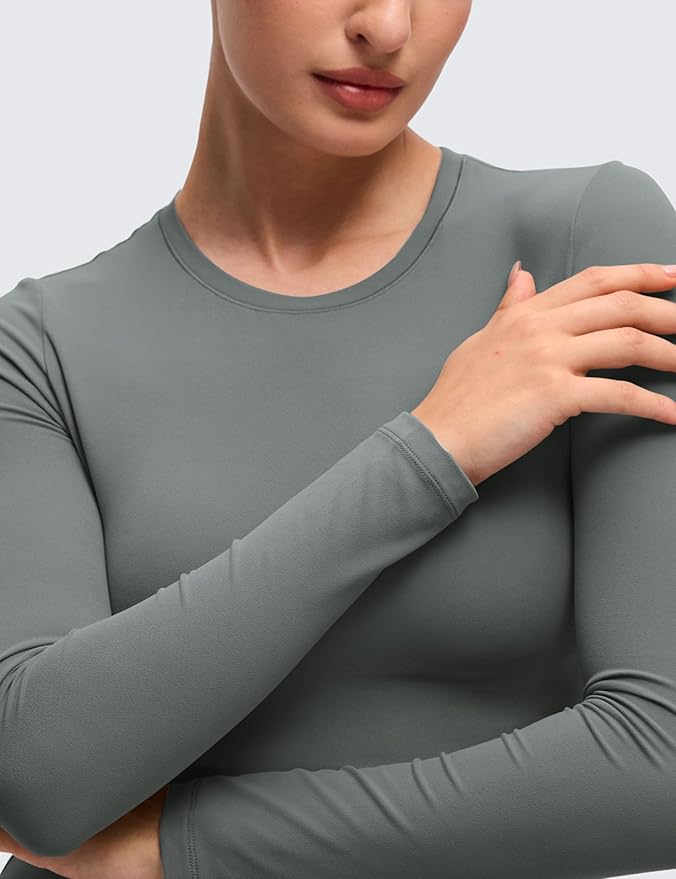 CRZ YOGA Softembrace Crewneck Long Sleeve Shirts for Women - Casual Going Out Tops Soft Basic Fitted Tight Fall T-Shirts