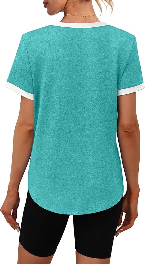 Womens Workout Tops Summer Short Sleeve Shirts Athletic Color Block Gym Clothes Outfits Sun Protection UPF 50+ T Shirts