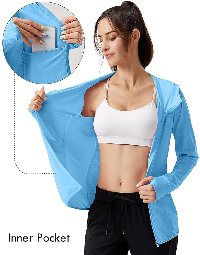 Soothfeel Women's UPF 50+ Sun Protection Hoodie Jacket Lightweight Long Sleeve Sun Shirt for Women with Pocket Hiking Outdoor