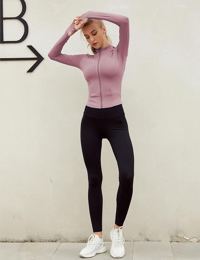 Lviefent Womens Lightweight Full Zip Running Track Jacket Workout Slim Fit Yoga Sportwear with Thumb Holes