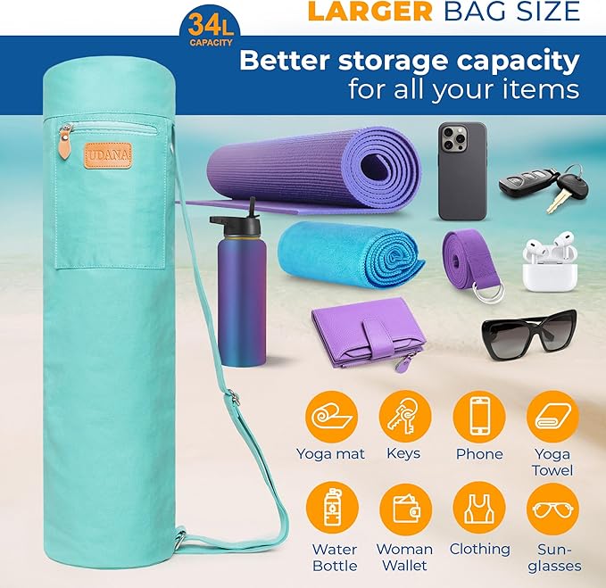 UDANA Yoga Mat Bag – Heavy Duty Canvas Carrier with 3 Pockets & Full Zip – Available in 3 Sizes (16L, 18L, 34L) - Multiple Colors