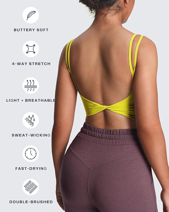 Aoxjox Women's Workout Sports Bras Fitness Yoga Crop Tank Metamorph Twist Back Cami