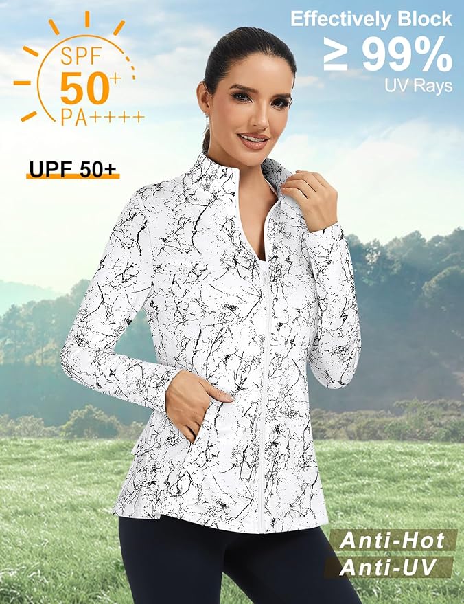 LURANEE Women's Golf Athletic Jackets with Pleated Tennis Skirt Hem Lightweight Full Zip Long Sleeve Shirts with Pockets