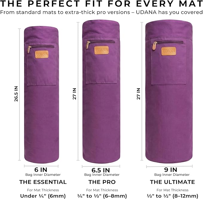 UDANA Yoga Mat Bag – Heavy Duty Canvas Carrier with 3 Pockets & Full Zip – Available in 3 Sizes (16L, 18L, 34L) - Multiple Colors