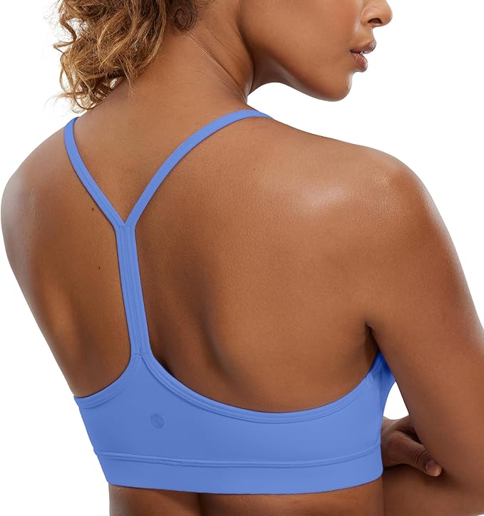 CRZ YOGA Butterluxe Y Back Sports Bras for Women - Padded Racerback Low Impact Spaghetti Thin Strap Workout Yoga Top