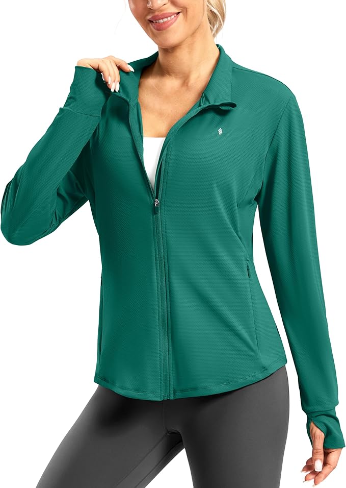 Soothfeel Women's UPF 50+ Lightweight Athletic Jackets Sun Protection Zip Up Long Sleeve Shirts Hiking Workout Outdoor Pocket