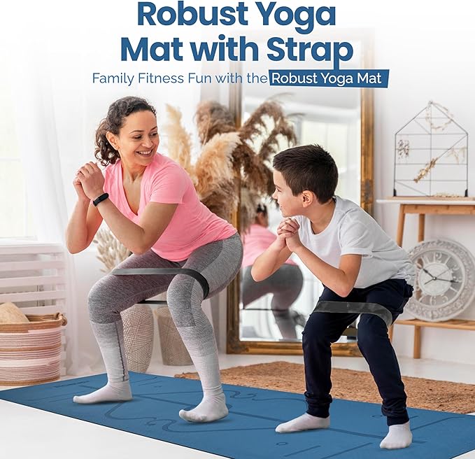 Robust Extra Thick Yoga Mat 1/4 & 1/3 & 2/5 Inch - Non Slip Exercise Mat with Alignment Lines, Carrying Strap, TPE Eco-Friendly Material for Knee Support, Sweat-Proof 72" x 24" for Women & Men