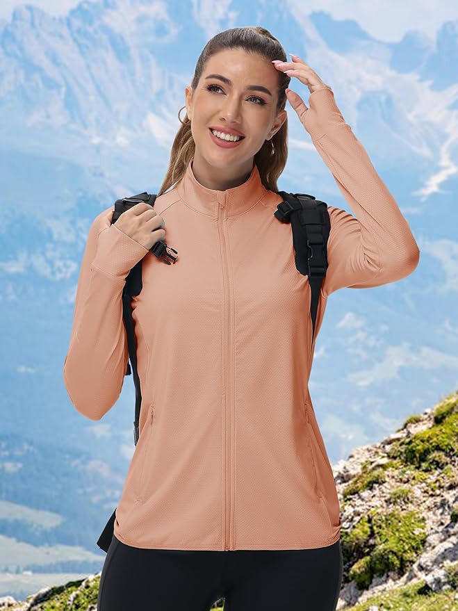 TACVASEN Women's Athletic Jackets Lightweight UV Protection Shirts Full Zip Workout Jacket UPF 50+ Long Sleeve Sun Shirt