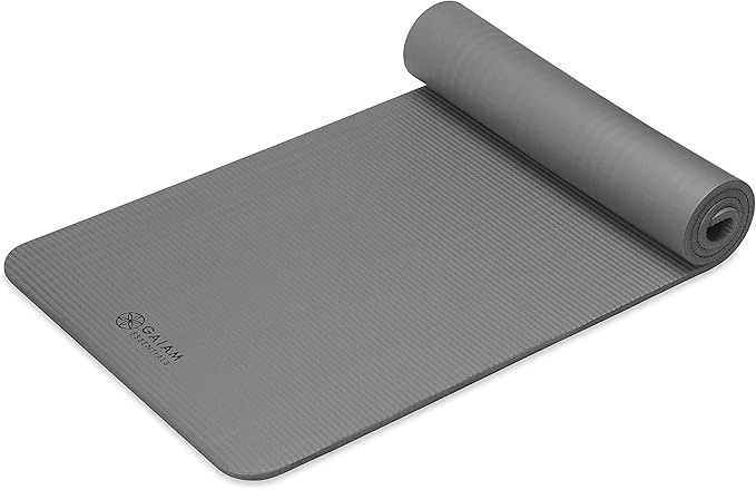 Gaiam Yoga Mat, Pilates & Exercise Mat, Thick 2/5" (10mm) Workout Mat with Easy-Cinch Carrying Strap for Home & Gym Workouts
