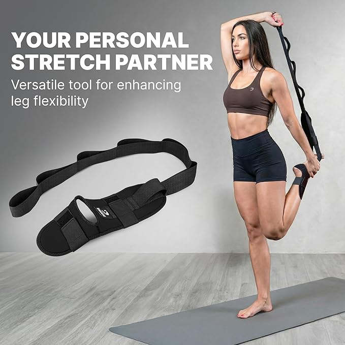 DMoose Fitness Foot & Calf Stretcher with Adjustable Padded Stretching Strap for Plantar Fasciitis, Hamstring, Heel Spurs and Achilles Tendonitis Relief - Yoga Leg Stretch Strap for Flexibility