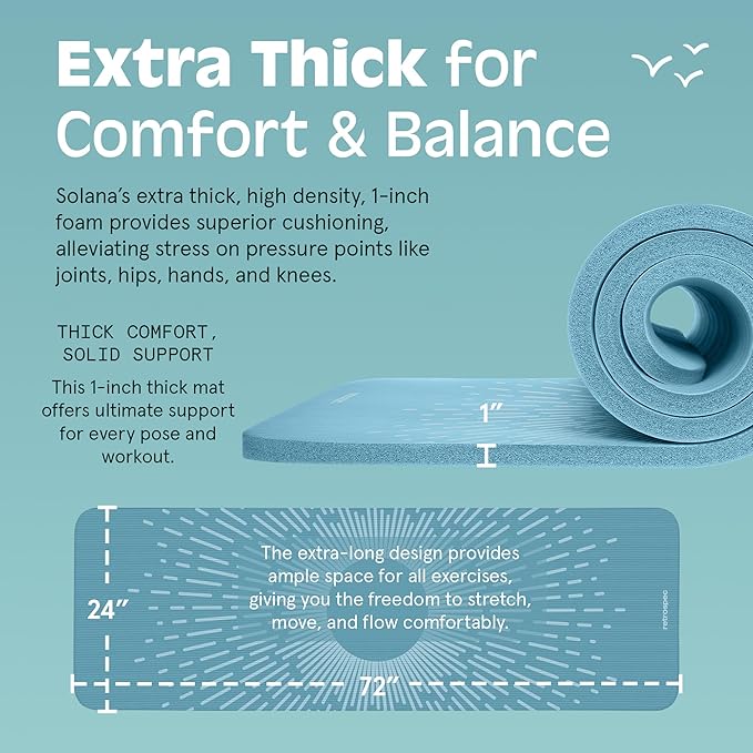Retrospec Solana Yoga Mat 1" Thick w/Nylon Strap for Men & Women - Non Slip Exercise Mat for Home Yoga, Pilates, Stretching, Floor & Fitness Workouts
