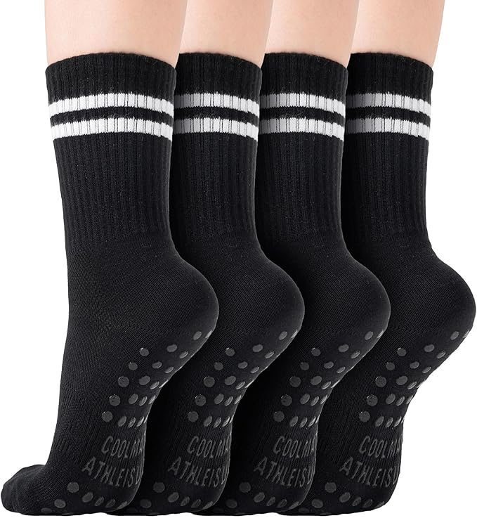 CoolMate Pilates Socks with Grips for Women, Yoga Socks, Crew Non Slip Women for Barre, Pilates Gifts for Women