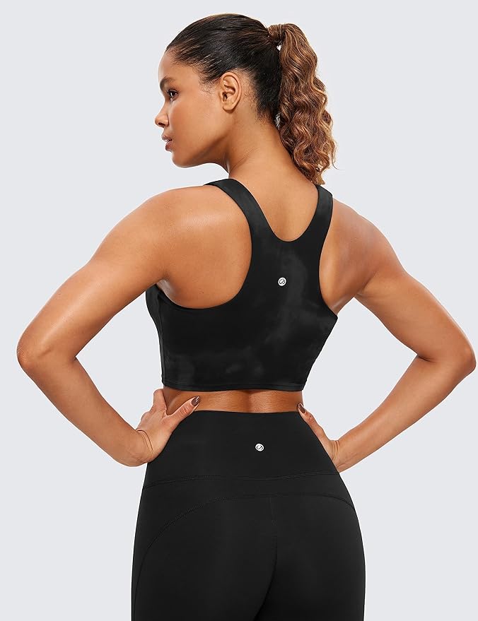 CRZ YOGA Butterluxe High Neck Crop Tank Tops for Women - Racerback Padded Longline Sports Bras Workout
