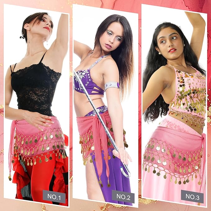 Belly Dance Hip Scarf Belly Dance Skirt 3-Layer Gold Sequins and Coins, Suitable for Yoga, Belly Dance, Performance