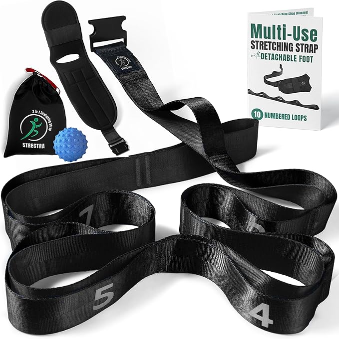 Stretch Strap with Loops Physical Therapy - Full Body Exercise Straps for Stretching with Detachable Foot - Leg & Calf Stretcher for Plantar Fasciitis, Physical Therapy, Pain Relief, and Flexibility