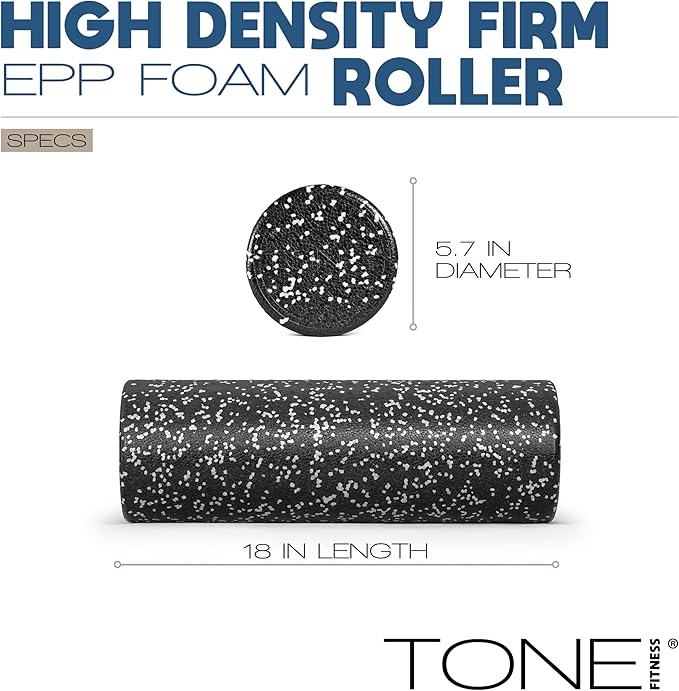 Tone Fitness High Density EPP Foam Exercise Foam Roller for Yoga, Pilates, Stretching, Massage, and Recovery | Multiple Sizes and Colors