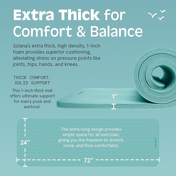 Retrospec Solana Yoga Mat 1" Thick w/Nylon Strap for Men & Women - Non Slip Exercise Mat for Home Yoga, Pilates, Stretching, Floor & Fitness Workouts