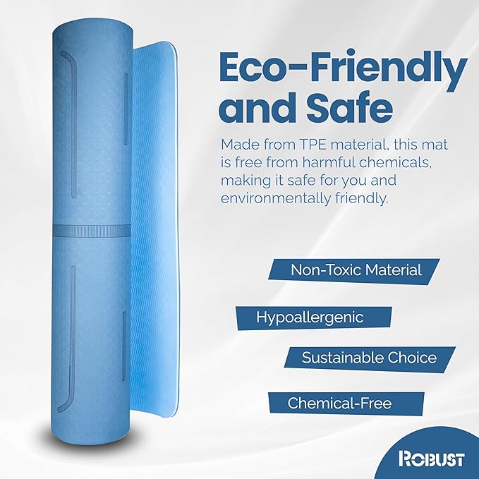 Robust Extra Thick Yoga Mat 1/4 & 1/3 & 2/5 Inch - Non Slip Exercise Mat with Alignment Lines, Carrying Strap, TPE Eco-Friendly Material for Knee Support, Sweat-Proof 72" x 24" for Women & Men