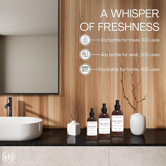 Muse Apothecary Flush Ritual - Aromatic & Refreshing Toilet Spray, Use Before You Go, 8 oz, Infused with Natural Essential Oils - Coconut + Sandalwood, 2 Pack