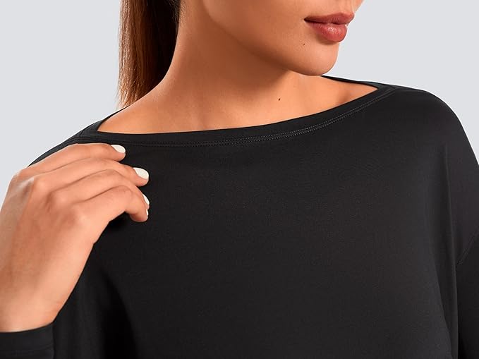 JOYSPELS Ice Silk Boat Neck Long Sleeve Workout Tops for Women Loose Fit Athletic Running Gym Yoga Shirts