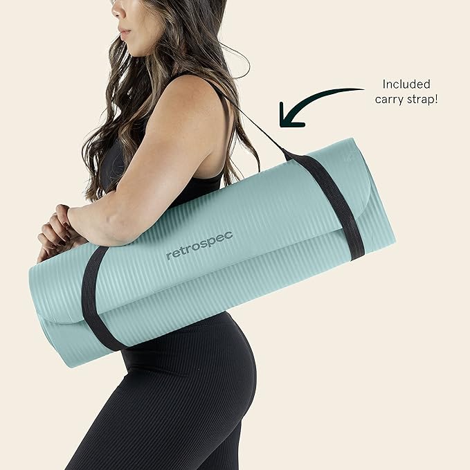 Retrospec Solana Yoga Mat Thick 1/2in Non-Slip Workout Mat with Nylon Strap - 72x24in Exercise Mat for Pilates, Stretching & Fitness - BPA Free, Easy Clean