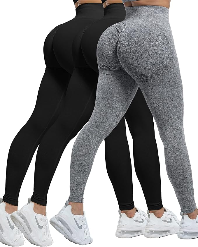 CHRLEISURE Workout Leggings Sets for Women, Gym Scrunch Butt Butt Lifting Seamless Leggings 3 Piece