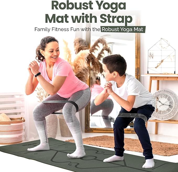 Robust Extra Thick Yoga Mat 1/4 & 1/3 & 2/5 Inch - Non Slip Exercise Mat with Alignment Lines, Carrying Strap, TPE Eco-Friendly Material for Knee Support, Sweat-Proof 72" x 24" for Women & Men