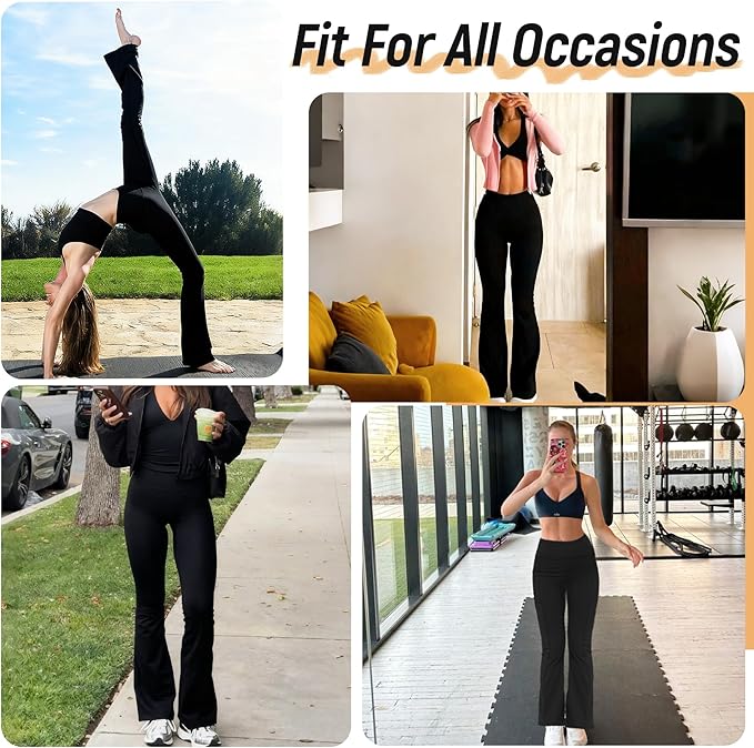3 Packs Women's Flare Leggings with Pockets, Soft High Waisted Tummy Control Bootcut Workout Yoga Pants