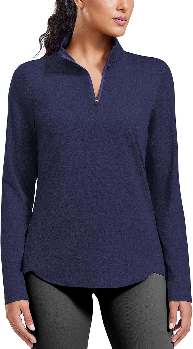 PINSPARK Workout Tops for Women Long Sleeve Athletic Shirt Quarter Zip Running Shirts Stretchy UPF 50+ Yoga Hiking Tee Top