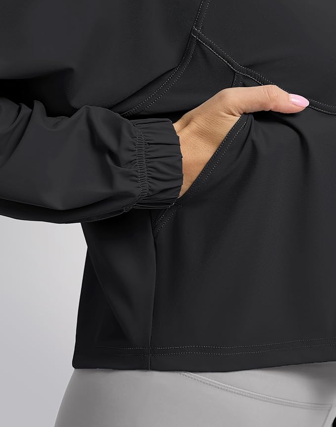 Soothfeel Women's Athletic workout Jacket Lightweight UPF 50+ Long Sleeve Sun Protection Shirts Zip Up Cropped Hiking Tops