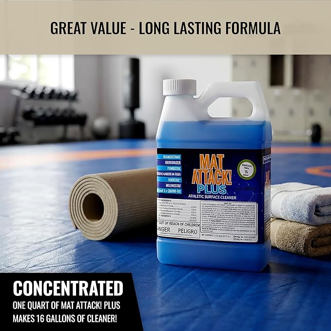 Dollamur Mat Attack! PLUS® Wrestling Mat Cleaner, Disinfecting, Rubber Floor Cleaner, and Fitness Equipment-Quart