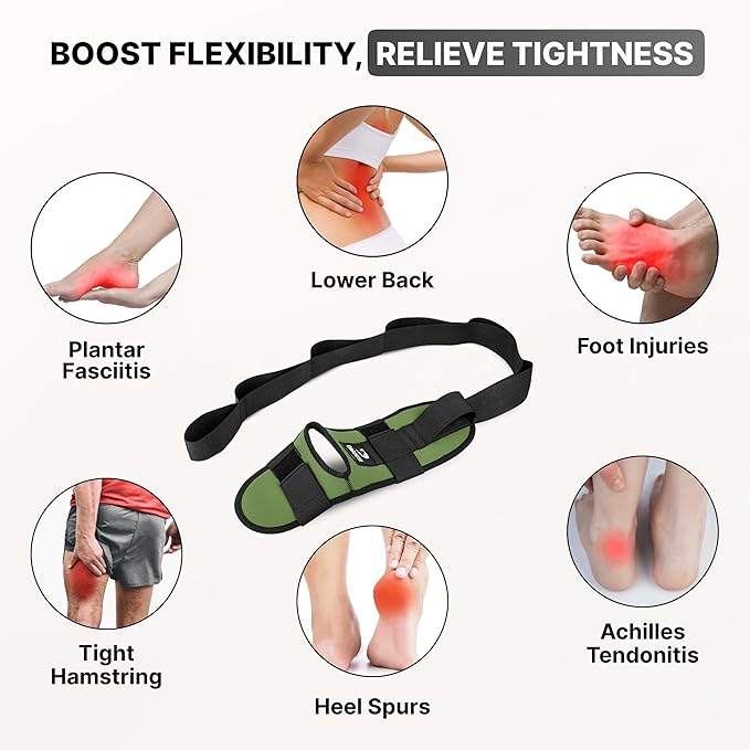 DMoose Fitness Foot & Calf Stretcher with Adjustable Padded Stretching Strap for Plantar Fasciitis, Hamstring, Heel Spurs and Achilles Tendonitis Relief - Yoga Leg Stretch Strap for Flexibility