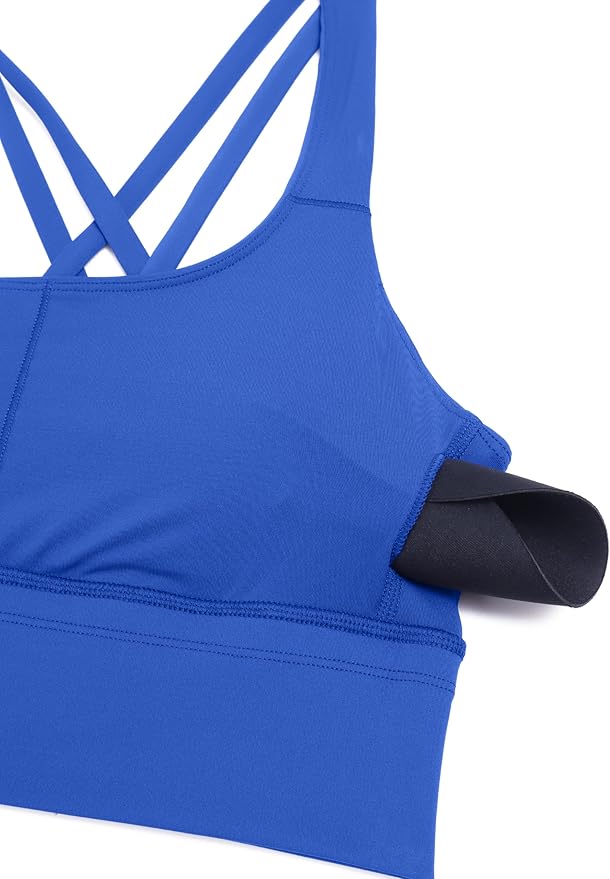 CRZ YOGA Naked Feeling Strappy Longline Sports Bras for Women - Medium Impact Criss Cross Yoga Padded Workout Crop Top