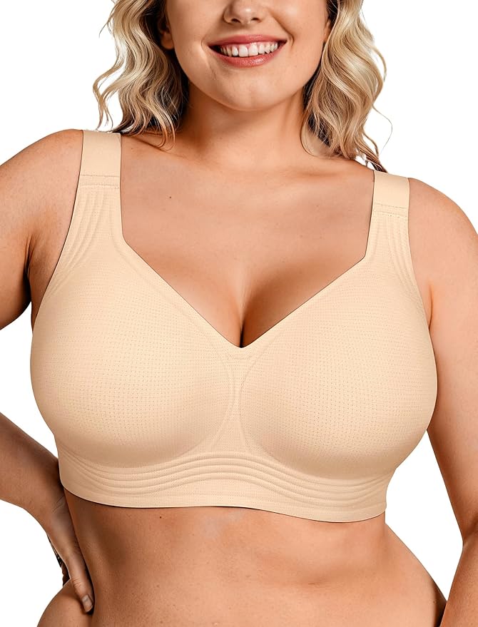 OEAK Womens Wireless Jelly Bra Plus Size Supportive Seamless Bras Full Coverage Push Up Comfortable No Underwire Tshirt Bras
