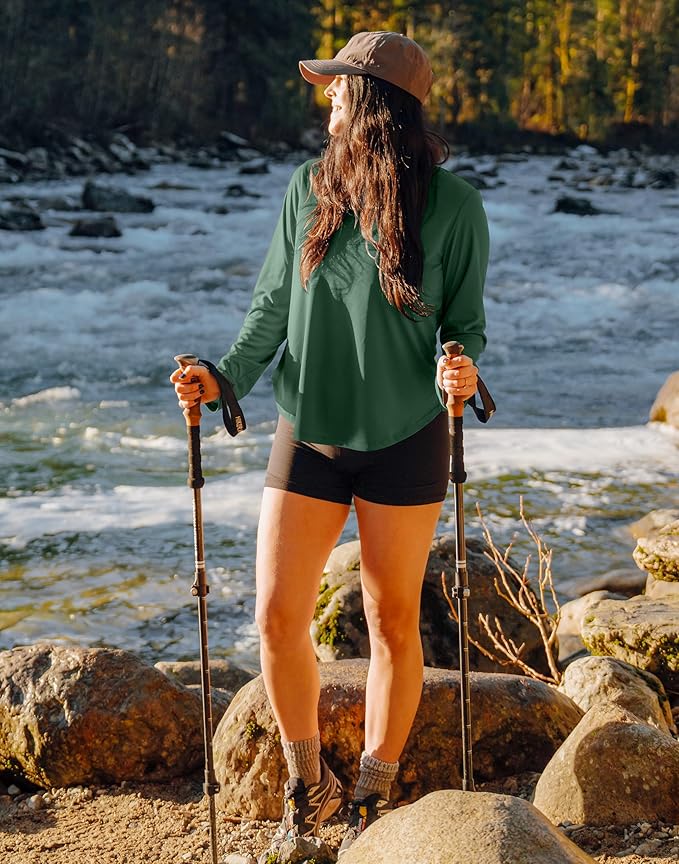 SANTINY Lightweight Long Sleeve Workout Tops for Women Breathable Gym Yoga Athletic Running Hiking Top UPF 50+ Sun Shirts