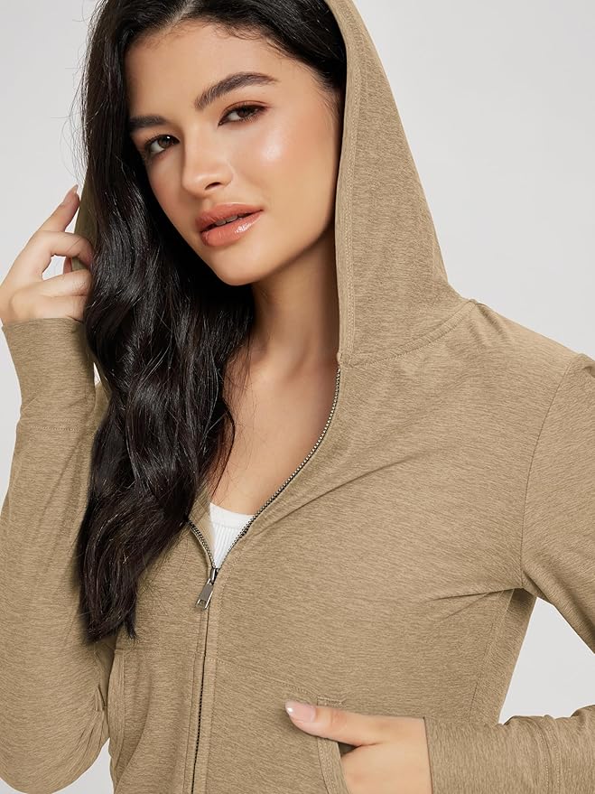 ODODOS Women's Full-Zip Cropped Hoodie - odSTRATUM Tech Ultra Soft UPF 50+ Hooded Jacket with Pockets