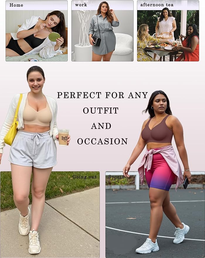 OEAK Womens Wireless Jelly Bra Plus Size Supportive Seamless Bras Full Coverage Push Up Comfortable No Underwire Tshirt Bras